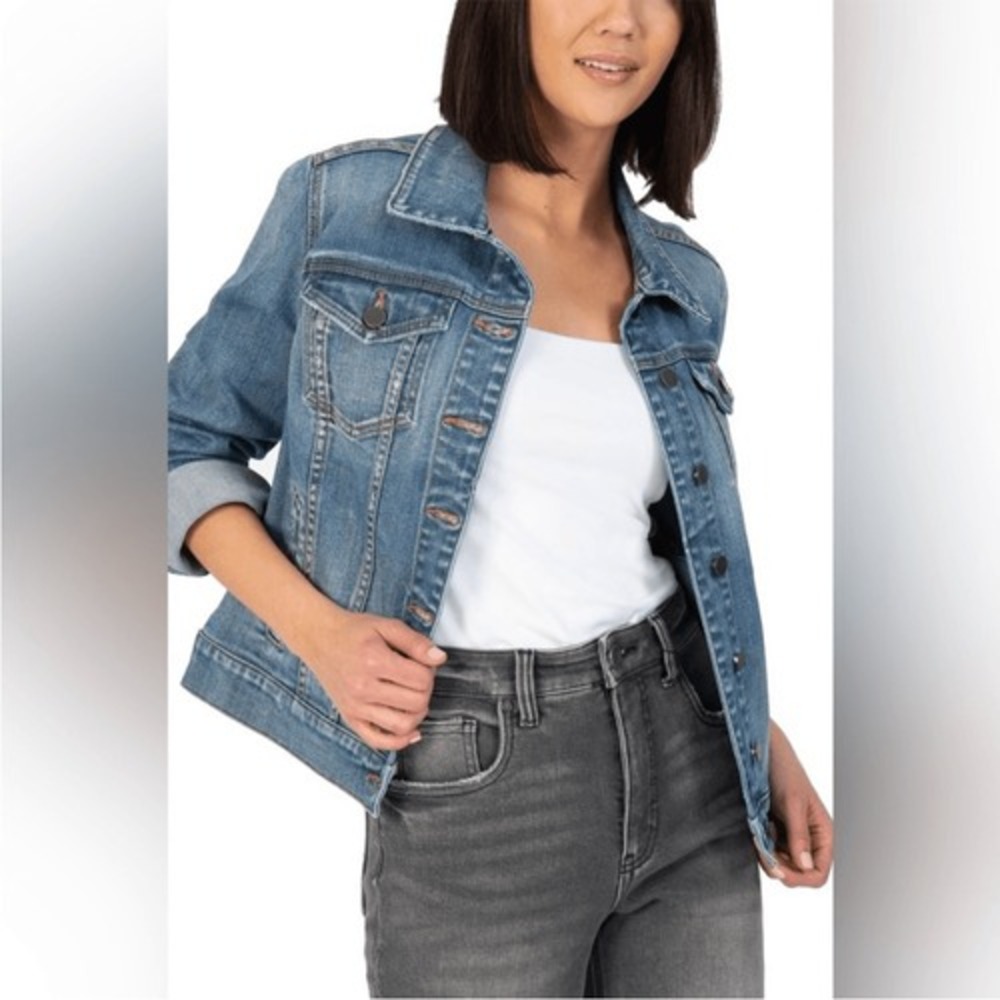Cosmic Blue‎ Love Luminary Denim Jacket Medium Wash Button Front Classic Fit XS
